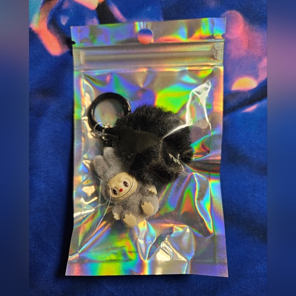 Flocked Fuzzy Have a Seat Labubu Keychain with Heart Gems Pom Pom Bag Charms NEW - Picture 14 of 16